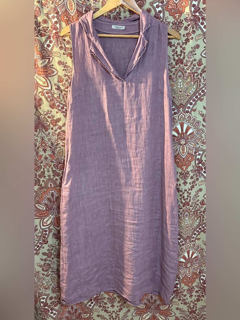 VALENTINA NALDI M lavender 💯 linen sleeveless collared shirt dress with pockets